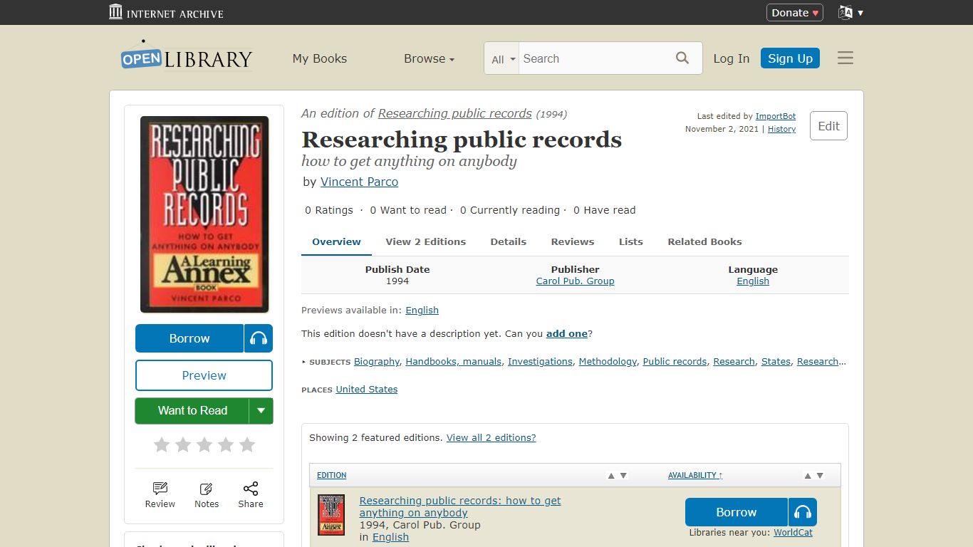 Researching public records (1994 edition) | Open Library